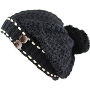 image:imageThe Hat Depot 1000CMHWomens Knit Beanie with Buttons and Pom Pom Winter HatBlack