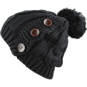 image:imageThe Hat Depot 1000CMHWomens Knit Beanie with Buttons and Pom Pom Winter HatBlack2