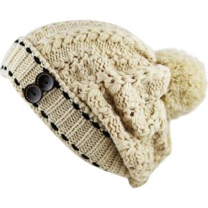 image:imageThe Hat Depot 1000CMHWomens Knit Beanie with Buttons and Pom Pom Winter HatIvory