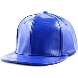 image:imageThe Hat Depot 1300 Plain Faux Leather Snapback Baseball One SizeCapBlue