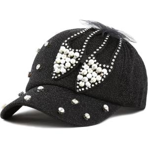 image:imageThe Hat Depot 200h5368sbeaded Crystal Rhinestone Shoes Design Glitter Cap 6colorsBlack