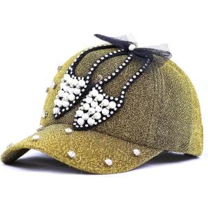 image:imageThe Hat Depot 200h5368sbeaded Crystal Rhinestone Shoes Design Glitter Cap 6colorsGold