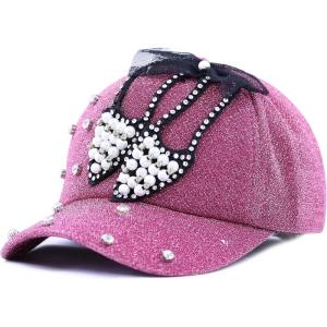 image:imageThe Hat Depot 200h5368sbeaded Crystal Rhinestone Shoes Design Glitter Cap 6colorsPeach