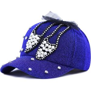image:imageThe Hat Depot 200h5368sbeaded Crystal Rhinestone Shoes Design Glitter Cap 6colorsRoyal