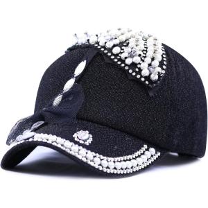 image:imageThe Hat Depot 200h5368u Beaded Crystal Rhinestone Umbrella Design Glitter Cap 5colorsBlack