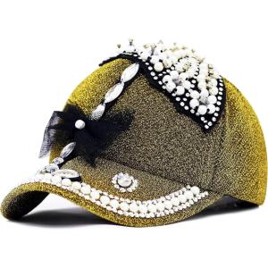 image:imageThe Hat Depot 200h5368u Beaded Crystal Rhinestone Umbrella Design Glitter Cap 5colorsGold