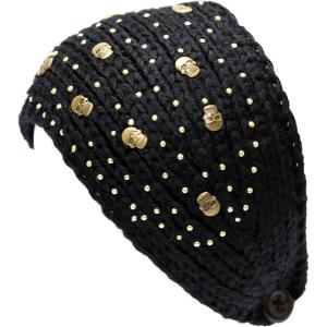 image:imageThe Hat Depot 700HB34 Hand Knit Crocheted Headband with Skull Jewels6colorsBlack