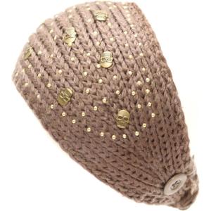 image:imageThe Hat Depot 700HB34 Hand Knit Crocheted Headband with Skull Jewels6colorsBrown