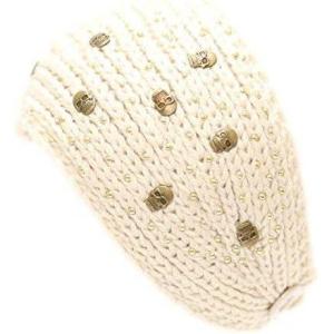 image:imageThe Hat Depot 700HB34 Hand Knit Crocheted Headband with Skull Jewels6colorsIvory