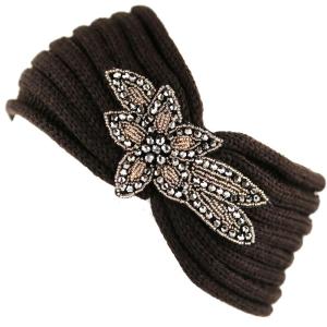 image:imageThe Hat Depot 700HB80 Sequin Knit Headband with Flower Decoration8colors Brown