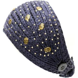 image:imageThe Hat Depot 700hb34a Hand Knit Crocheted Headband with Skull Jewels6colorsGrey