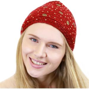 image:imageThe Hat Depot 700hb34a Hand Knit Crocheted Headband with Skull Jewels6colorsRed