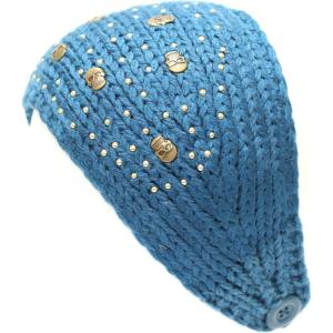 image:imageThe Hat Depot 700hb34a Hand Knit Crocheted Headband with Skull Jewels6colorsTeal