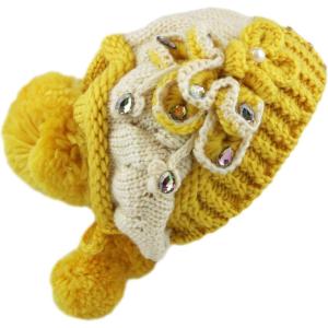 image:imageThe Hat Depot 700whwa12 Celeb Style Shiny Stone Pom Pom Hand Made Knit HatMustard
