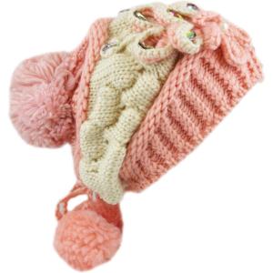 image:imageThe Hat Depot 700whwa12 Celeb Style Shiny Stone Pom Pom Hand Made Knit HatPink