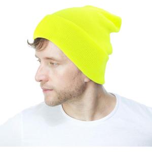 image:imageThe Hat Depot Classic Daily Beanie Knit Skull Long Plain Ski Hat  Made in USANeon Yellow