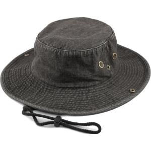 image:imageThe Hat Depot Cotton StoneWashed Safari Wide Brim Foldable DoubleSided Sun Boonie Bucket Hat4 Black Denim