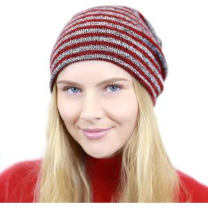 image:imageThe Hat Depot Fashion Junior Youth Unisex Soft Warm Stripe Knit Beanie Winter Hat Made in USA Red