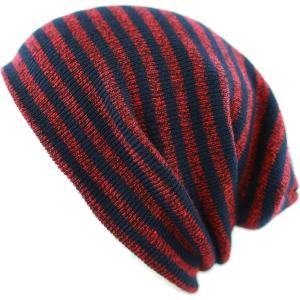 image:imageThe Hat Depot Fashion Junior Youth Unisex Soft Warm Stripe Knit Beanie Winter Hat Made in USA RedNavy