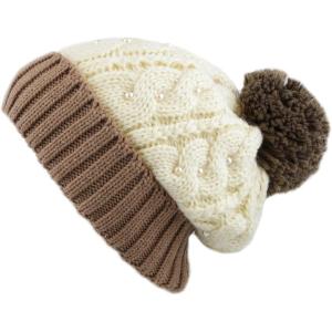 image:imageThe Hat Depot Thick Womens Sherpa Lining Winter Beanie with Pearl Decoration Knit HatBeigekhaki