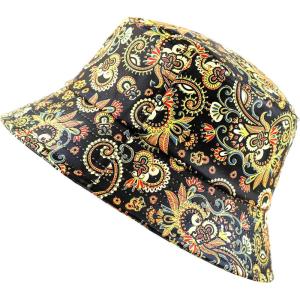 image:imageThe Hat Depot Unisex Cute Unique Print Faux Leather Bucket HatBlack Orange