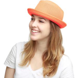 image:imageThe Hat Depot Unisex Light Weight Classic Soft Cool Mesh Pork Pie hatNeon Orange