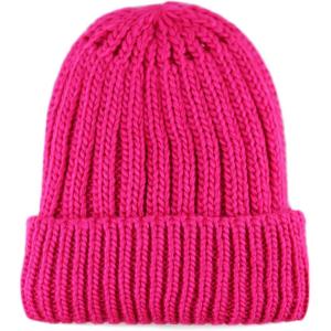 image:imageThe Hat Depot Winter Big Slouchy Chunky Thick Stretch Knit Beanie Fleece Lined Beanie Without Pom Hat1 Straight Hot Pink