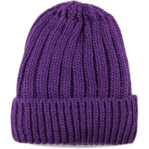 image:imageThe Hat Depot Winter Big Slouchy Chunky Thick Stretch Knit Beanie Fleece Lined Beanie Without Pom Hat1 Straight Purple