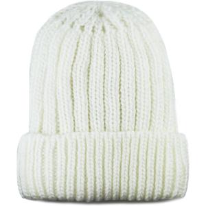 image:imageThe Hat Depot Winter Big Slouchy Chunky Thick Stretch Knit Beanie Fleece Lined Beanie Without Pom Hat1 Straight White