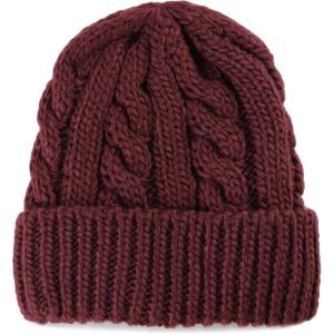 image:imageThe Hat Depot Winter Big Slouchy Chunky Thick Stretch Knit Beanie Fleece Lined Beanie Without Pom Hat2 Curly Burgundy