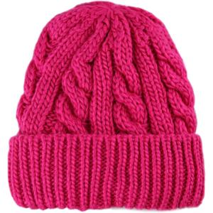 image:imageThe Hat Depot Winter Big Slouchy Chunky Thick Stretch Knit Beanie Fleece Lined Beanie Without Pom Hat2 Curly Hot Pink