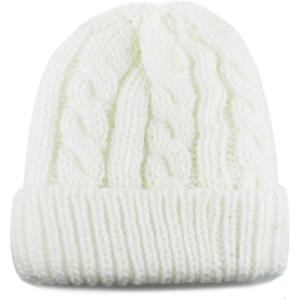 image:imageThe Hat Depot Winter Big Slouchy Chunky Thick Stretch Knit Beanie Fleece Lined Beanie Without Pom Hat2 Curly White
