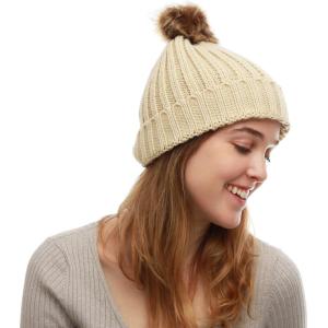 image:imageThe Hat Depot Winter Faux Fur Pom Pom Knit Beanie Skull HatIvory