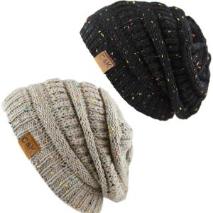 image:imageThe Hat Depot Winter Multi Color Ribbed Beanie  Soft Stretch Cable Knit  Warm Skull CapSet of Black and Khaki