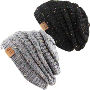 image:imageThe Hat Depot Winter Multi Color Ribbed Beanie  Soft Stretch Cable Knit  Warm Skull CapSet of Grey and Black