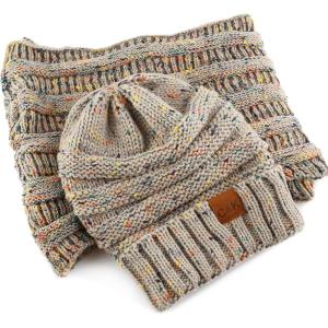 image:imageThe Hat Depot Winter Multi Color Ribbed Beanie  Soft Stretch Cable Knit  Warm Skull CapSlouchy Khaki Beanie Bundle