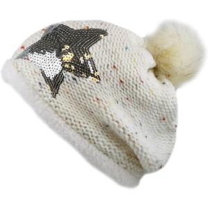 image:imageThe Hat Depot Winter Shiny Star Faux Fur Pom Pom Knit Beanie Skully Ski HatWhite