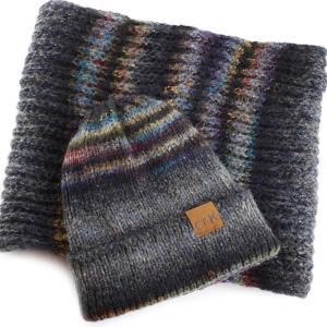 image:imageThe Hat Depot Winter Warm Knit Infinity Loop Scarf And Cuff Beanie Hat Bundle SetBlack