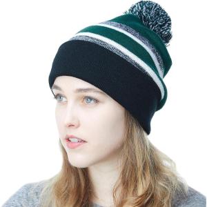 image:imageWinter Knit Beanie Hat with Pom Pom  Warm Cuffed Slouch Ski Cap for Men amp Women1black and Dgreen With Pom