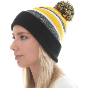 image:imageWinter Knit Beanie Hat with Pom Pom  Warm Cuffed Slouch Ski Cap for Men amp Women1black and Gold With Pom