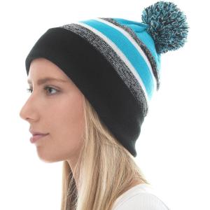 image:imageWinter Knit Beanie Hat with Pom Pom  Warm Cuffed Slouch Ski Cap for Men amp Women1black and Turquoise With Pom