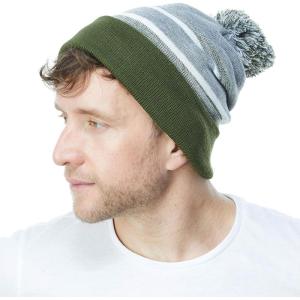 image:imageWinter Knit Beanie Hat with Pom Pom  Warm Cuffed Slouch Ski Cap for Men amp Women1olive and Grey With Pom