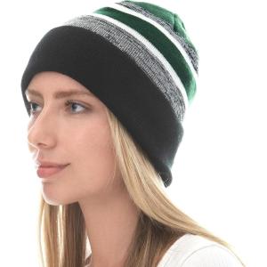 image:imageWinter Knit Beanie Hat with Pom Pom  Warm Cuffed Slouch Ski Cap for Men amp Women2black and Dgreen