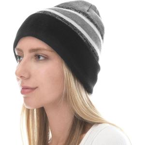 image:imageWinter Knit Beanie Hat with Pom Pom  Warm Cuffed Slouch Ski Cap for Men amp Women2black and Gray
