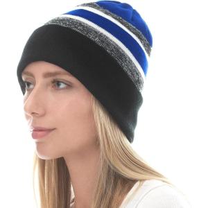 image:imageWinter Knit Beanie Hat with Pom Pom  Warm Cuffed Slouch Ski Cap for Men amp Women2black and Royal