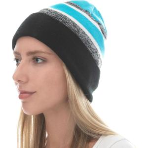image:imageWinter Knit Beanie Hat with Pom Pom  Warm Cuffed Slouch Ski Cap for Men amp Women2black and Turquoise