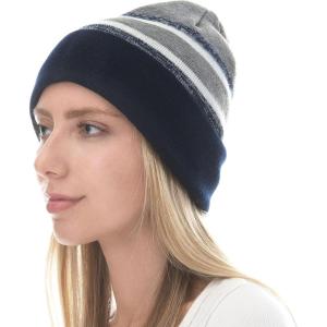 image:imageWinter Knit Beanie Hat with Pom Pom  Warm Cuffed Slouch Ski Cap for Men amp Women2navy and Gray