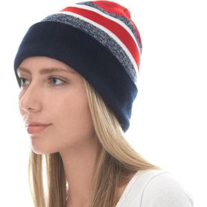 image:imageWinter Knit Beanie Hat with Pom Pom  Warm Cuffed Slouch Ski Cap for Men amp Women2navy and Red