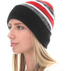 image:imageWinter Knit Beanie Hat with Pom Pom  Warm Cuffed Slouch Ski Cap for Men amp Women2red and Black