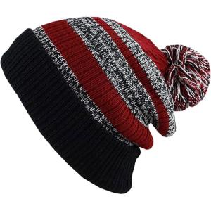 image:imageWinter Knit Beanie Hat with Pom Pom  Warm Cuffed Slouch Ski Cap for Men amp Women3blackBurgundy
